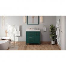 Jeffrey Alexander VKITKAT36GNLAR - 36'' Forest Green Katara Vanity, Left Offset, Lavante Cultured Marble Vessel Vanity Top