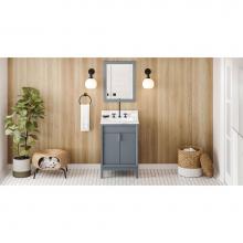 Jeffrey Alexander VKITTHE24BSCQR - 24'' Blue Steel Theodora Vanity, Calacatta Vienna Quartz Vanity Top, Undermount Rectangl