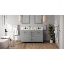 Jeffrey Alexander VKITKAT60GRCQR - 60'' Grey Katara Vanity, Double Bowl, Calacatta Vienna Quartz Vanity Top, Two Undermount