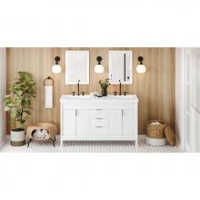 Jeffrey Alexander VKITTHE60WHLAR - 60'' White Theodora Vanity, Double Bowl, Lavante Cultured Marble Vessel Vanity Top, Doub