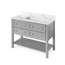 Jeffrey Alexander VKITADL48GRCQR - 48'' Grey Adler Vanity, Calacatta Vienna Quartz Vanity Top, undermount rectangle bowl