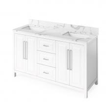 Jeffrey Alexander VKITCAD60WHCQR - 60'' White Cade Vanity, double bowl, Calacatta Vienna Quartz Vanity Top, undermount rect