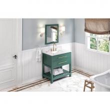 Jeffrey Alexander VKITWAV36GNWCR - 36'' Forest Green Wavecrest Vanity, White Carrara Marble Vanity Top, undermount rectangl