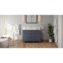 Jeffrey Alexander VKITKAT48BSCQR - 48'' Blue Steel Katara Vanity, Calacatta Vienna Quartz Vanity Top, Undermount Rectangle