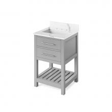 Jeffrey Alexander VKITWAV24GRCQR - 24'' Grey Wavecrest Vanity, Calacatta Vienna Quartz Vanity Top, undermount rectangle bow