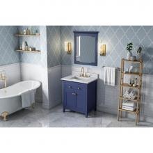 Jeffrey Alexander VKITCHA30BLWCR - 30'' Hale Blue Chatham Vanity, White Carrara Marble Vanity Top, undermount rectangle bow