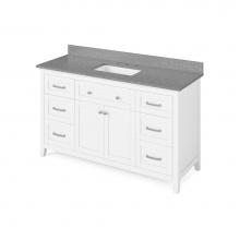 Jeffrey Alexander VKITCHA60SWHSGR - 60'' White Chatham Vanity, Steel Grey Cultured Marble Vanity Top, undermount rectangle b