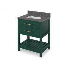 Jeffrey Alexander VKITWAV30GNBOR - 30'' Forest Green Wavecrest Vanity, Boulder Cultured Marble Vanity Top, undermount recta