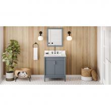 Jeffrey Alexander VKITTHE30BSCQR - 30'' Blue Steel Theodora Vanity, Calacatta Vienna Quartz Vanity Top, Undermount Rectangl