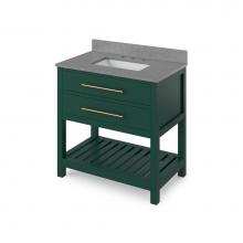 Jeffrey Alexander VKITWAV36GNSGR - 36'' Forest Green Wavecrest Vanity, Steel Grey Cultured Marble Vanity Top, undermount re