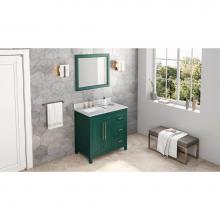 Jeffrey Alexander VKITCAD36GNWCR - 36'' Forest Green Cade Vanity, left offset, White Carrara Marble Vanity Top, undermount