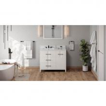 Jeffrey Alexander VKITKAT42WHWCR - 42'' White Katara Vanity, Left Offset, White Carrara Marble Vanity Top, Undermount Recta