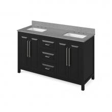 Jeffrey Alexander VKITCAD60BKSGR - 60'' Black Cade Vanity, double bowl, Steel Grey Cultured Marble Vanity Top, two undermou