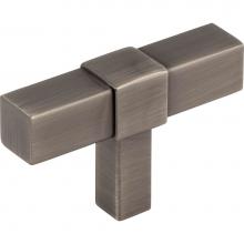 Jeffrey Alexander 293T-BNBDL - 2'' Brushed Pewter Zane Cabinet ''T'' Knob