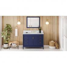 Jeffrey Alexander VKITTHE48BLWCR - 48'' Hale Blue Theodora Vanity, White Carrara Marble Vanity Top, Undermount Rectangle Bo