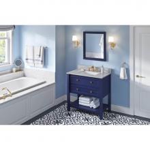 Jeffrey Alexander VKITADL36BLWCR - 36'' Hale Blue Adler Vanity, White Carrara Marble Vanity Top, undermount rectangle bowl