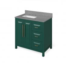 Jeffrey Alexander VKITCAD36GNSGR - 36'' Forest Green Cade Vanity, left offset, Steel Grey Cultured Marble Vanity Top, under