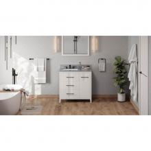 Jeffrey Alexander VKITKAT36WHSGR - 36'' White Katara Vanity, Left Offset, Steel Grey Cultured Marble Vanity Top, Undermount