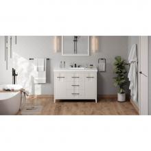 Jeffrey Alexander VKITKAT48WHLAR - 48'' White Katara Vanity, Lavante Cultured Marble Vessel Vanity Top, Integrated Rectangl