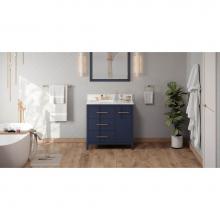 Jeffrey Alexander VKITKAT36BLCQR - 36'' Hale Blue Katara Vanity, Left Offset, Calacatta Vienna Quartz Vanity Top, Undermoun