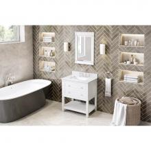 Jeffrey Alexander VKITAST30WHWCR - 30'' White Astoria Vanity, White Carrara Marble Vanity Top, undermount rectangle bowl