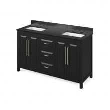 Jeffrey Alexander VKITCAD60BKBGR - 60'' Black Cade Vanity, double bowl, Black Granite Vanity Top, two undermount rectangle