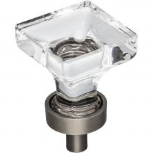 Jeffrey Alexander G140BNBDL - 1'' Overall Length Brushed Pewter Square Glass Harlow Cabinet Knob