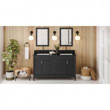 Jeffrey Alexander VKITTHE60BKBGR - 60'' Black Theodora Vanity, Double Bowl, Black Granite Vanity Top, Two Undermount Rectan