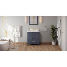 Jeffrey Alexander VKITKAT30BSCQR - 30'' Blue Steel Katara Vanity, Calacatta Vienna Quartz Vanity Top, Undermount Rectangle