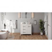 Jeffrey Alexander VKITKAT36WHCQR - 36'' White Katara Vanity, Left Offset, Calacatta Vienna Quartz Vanity Top, Undermount Re