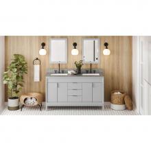 Jeffrey Alexander VKITTHE60GRSGR - 60'' Grey Theodora Vanity, Double Bowl, Steel Grey Cultured Marble Vanity Top, Two Under