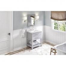 Jeffrey Alexander VKITWAV30GRWCR - 30'' Grey Wavecrest Vanity, White Carrara Marble Vanity Top, undermount rectangle bowl