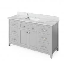 Jeffrey Alexander VKITCHA60SGRCQR - 60'' Grey Chatham Vanity, Calacatta Vienna Quartz Vanity Top, undermount rectangle bowl