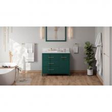 Jeffrey Alexander VKITKAT42GNWCR - 42'' Forest Green Katara Vanity, Left Offset, White Carrara Marble Vanity Top, Undermoun