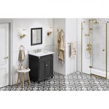 Jeffrey Alexander VKITDOU30BKWCR - 30'' Black Douglas Vanity, White Carrara Marble Vanity Top, undermount rectangle bowl