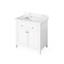 Jeffrey Alexander VKITCHA36WHCQR - 36'' White Chatham Vanity, Calacatta Vienna Quartz Vanity Top, undermount rectangle bowl
