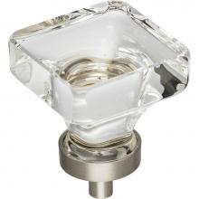 Jeffrey Alexander G140L-SN - 1-3/8'' Overall Length Satin Nickel Square Glass Harlow Cabinet Knob