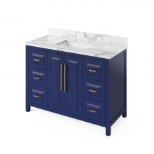 Jeffrey Alexander VKITCAD48BLCQR - 48'' Hale Blue Cade Vanity, Calacatta Vienna Quartz Vanity Top, undermount rectangle bow