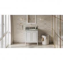 Jeffrey Alexander VKITPER30WHSGR - 30'' White Percival Vanity, Steel Grey Cultured Marble Vanity Top, Undermount Rectangle