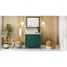 Jeffrey Alexander VKITTHE36GNWCR - 36'' Forest Green Theodora Vanity, Left Offset, White Carrara Marble Vanity Top, Undermo