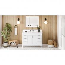 Jeffrey Alexander VKITTHE48WHCQR - 48'' White Theodora Vanity, Calacatta Vienna Quartz Vanity Top, Undermount Rectangle Bow