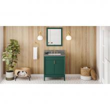 Jeffrey Alexander VKITTHE30GNBOR - 30'' Forest Green Theodora Vanity, Boulder Cultured Marble Vanity Top, Undermount Rectan
