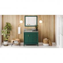 Jeffrey Alexander VKITTHE36GNSGR - 36'' Forest Green Theodora Vanity, Left Offset, Steel Grey Cultured Marble Vanity Top, U