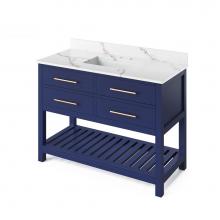 Jeffrey Alexander VKITWAV48BLCQR - 48'' Hale Blue Wavecrest Vanity, Calacatta Vienna Quartz Vanity Top, undermount rectangl