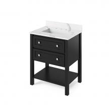 Jeffrey Alexander VKITADL30BKCQR - 30'' Black Adler Vanity, Calacatta Vienna Quartz Vanity Top, undermount rectangle bowl