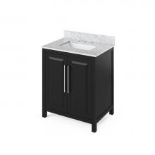 Jeffrey Alexander VKITCAD30BKWCR - 30'' Black Cade Vanity, White Carrara Marble Vanity Top, undermount rectangle bowl