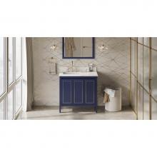 Jeffrey Alexander VKITPER36BLCQR - 36'' Hale Blue Percival Vanity, Left Offset, Calacatta Vienna Quartz Vanity Top, Undermo