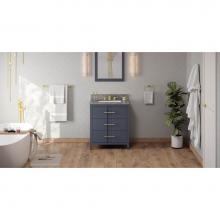 Jeffrey Alexander VKITKAT30BSBOR - 30'' Blue Steel Katara Vanity, Boulder Cultured Marble Vanity Top, Undermount Rectangle