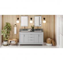 Jeffrey Alexander VKITTHE60GRBOR - 60'' Grey Theodora Vanity, Double Bowl, Boulder Cultured Marble Vanity Top, Two Undermou