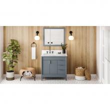 Jeffrey Alexander VKITTHE36BSCQR - 36'' Blue Steel Theodora Vanity, Left Offset, Calacatta Vienna Quartz Vanity Top, Underm